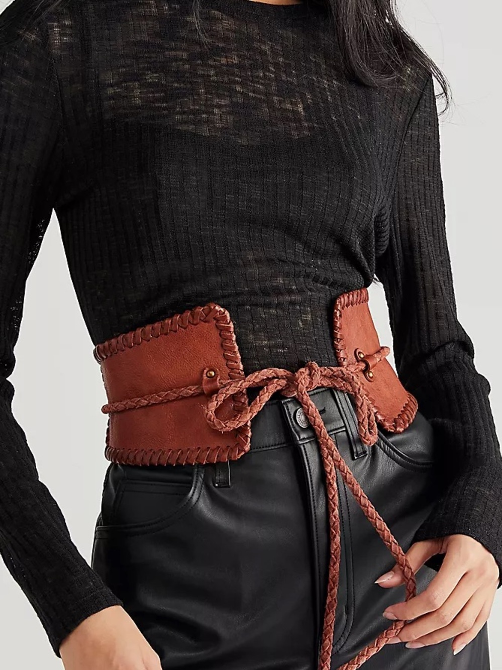 Free People real leather Braided Waist Corset Belt in Rust brown S/M